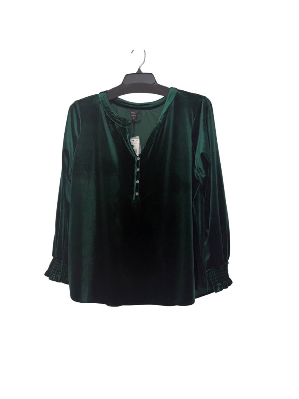 Intro Women Emerald Green Velvet Buttoned V-Neckline Smocked Cuffs Sz XL New